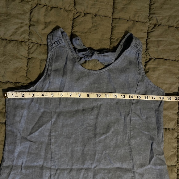 Linen Blue Sleeveless Dress with Bow Detail - Picture 6 of 6